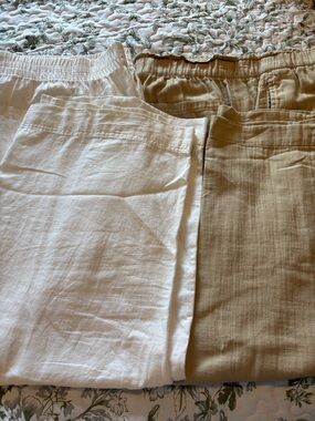 Two Pair of Wide Leg Linene Blend Old Navy Pants in White and Beige